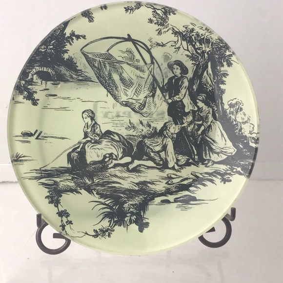 NWT - VINTAGE OLD NAVY SUPPLY CO. Glass Victorian Family Fishing Trinket Dish - Picture 2 of 8